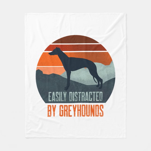 Easily Distracted By Greyhounds Dog Walking Fleece Blanket (Front)