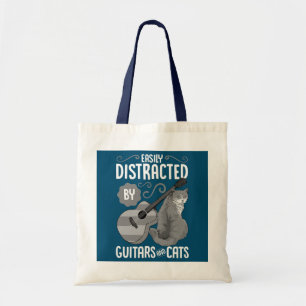 Easily Distracted by Guitars and Cats Cat Guitar Tote Bag