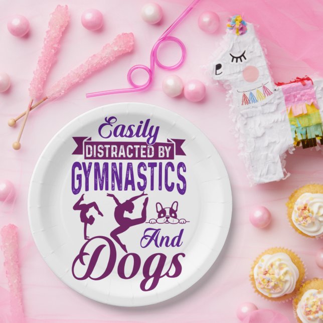 Easily Distracted By Gymnastics and Dogs Paper Plate (Party)