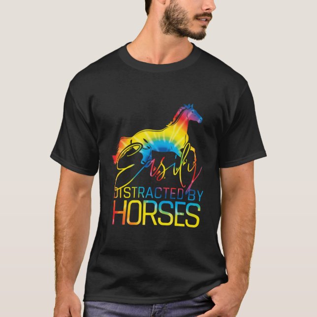 Easily Distracted By Horse Western Cow Girl Horse  T-Shirt (Front)