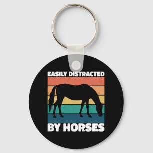 Easily Distracted By Horses Lovers Cute Pony Funny Key Ring