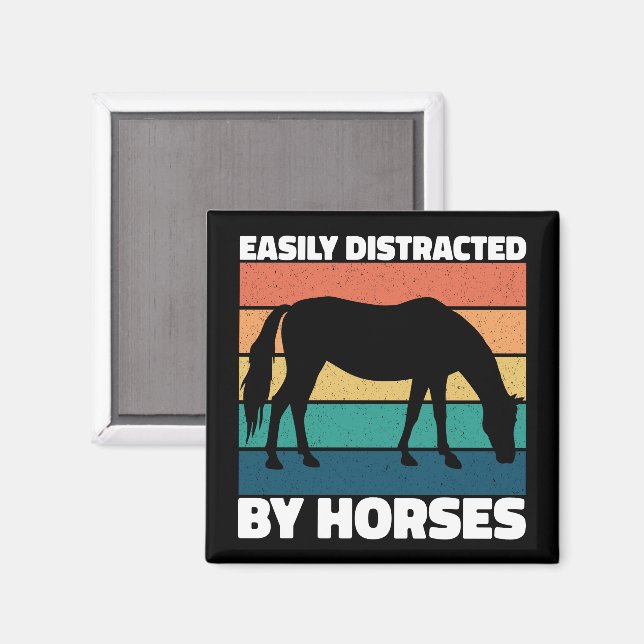 Easily Distracted By Horses Lovers Cute Pony Funny Magnet (Front/Back)