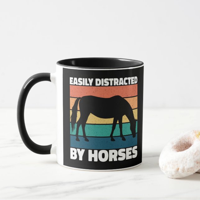 Easily Distracted By Horses Lovers Cute Pony Funny Mug (With Donut)