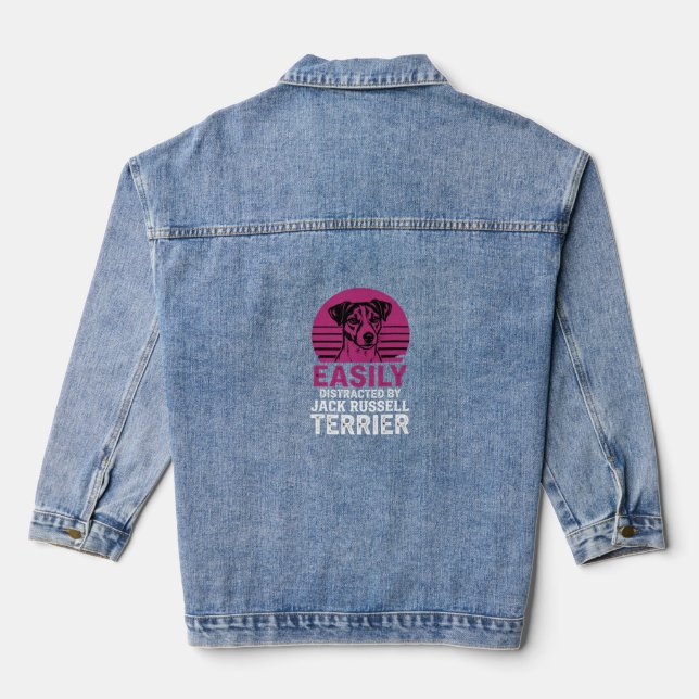 Easily Distracted By Jack Russell Terrier Denim Jacket (Back)