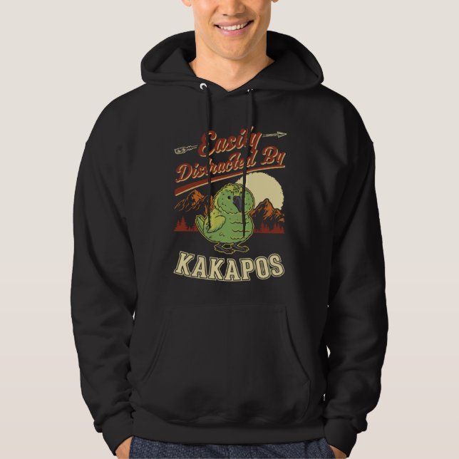 Easily distracted by Kakapos Night Parrot Kakapo Hoodie (Front)