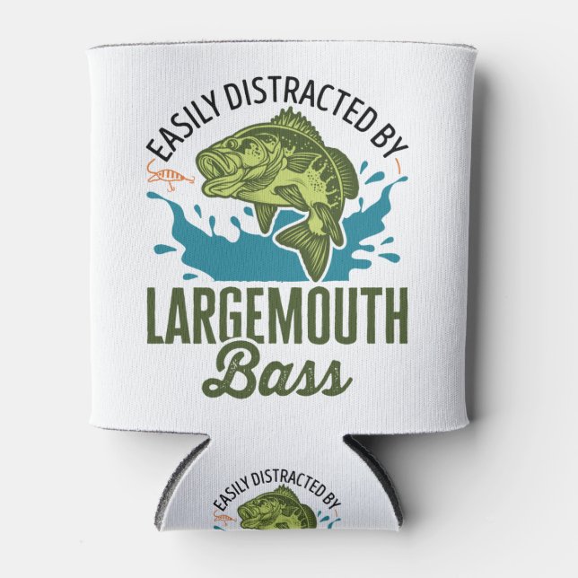Easily Distracted by Large Mouth Bass Largemouth Can Cooler (Front)