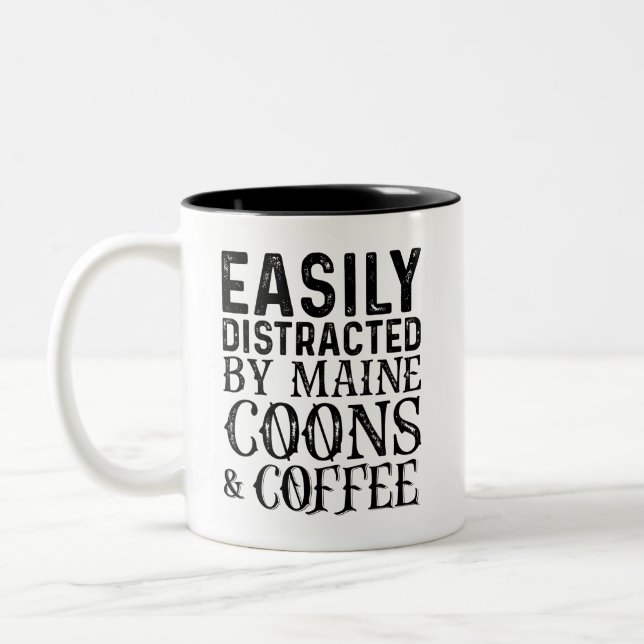 Easily Distracted By Maine Coons And Coffee Two-Tone Coffee Mug (Left)