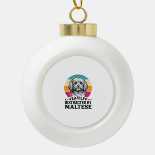Easily Distracted By Maltese Vintage Dog Design_1 Ceramic Ball Christmas Ornament