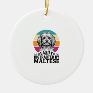 Easily Distracted By Maltese Vintage Dog Design_1 Ceramic Tree Decoration