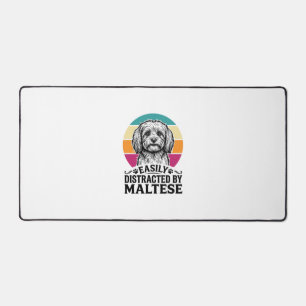 Easily Distracted By Maltese Vintage Dog Design_1 Desk Mat