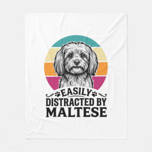 Easily Distracted By Maltese Vintage Dog Design_1 Fleece Blanket