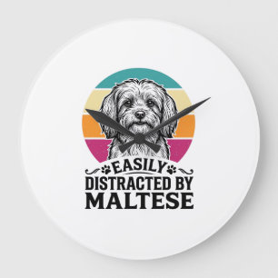 Easily Distracted By Maltese Vintage Dog Design_1 Large Clock