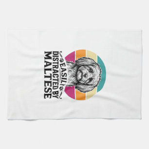 Easily Distracted By Maltese Vintage Dog Design_1 Tea Towel