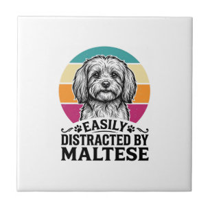 Easily Distracted By Maltese Vintage Dog Design_1 Tile