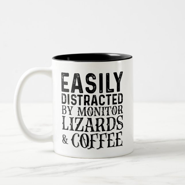 Easily Distracted By Monitor Lizards And Coffee Two-Tone Coffee Mug (Left)