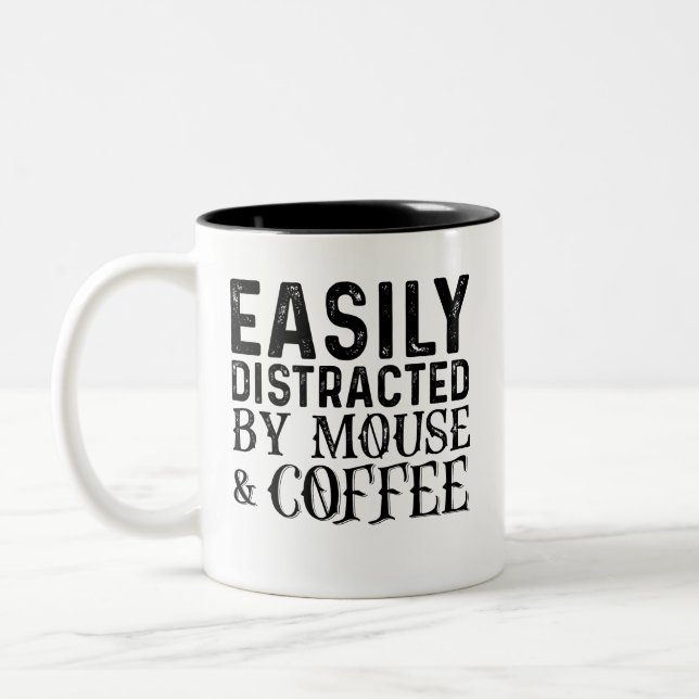 Easily Distracted By Mouse And Coffee Two-Tone Coffee Mug (Left)