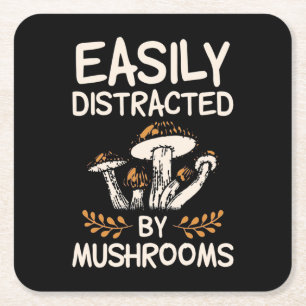 Easily Distracted By Mushroom Square Paper Coaster