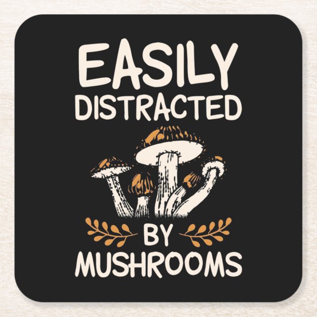 Easily Distracted By Mushroom Square Paper Coaster (Front)
