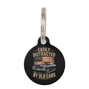 Easily Distracted by Old Cars Classic Car Guy Funn Pet Tag