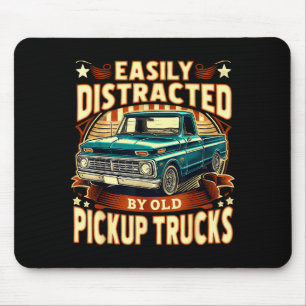 Easily Distracted By Old Ckup Trucks Funny Trucker Mouse Mat