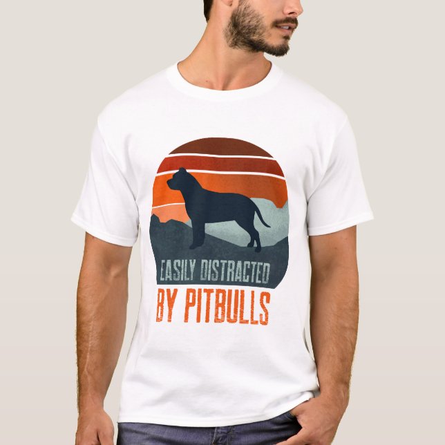 Easily Distracted By Pitbulls Dog Walking T-Shirt (Front)