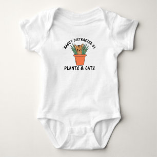 Easily Distracted By Plants And Cats Plant Cat Baby Bodysuit