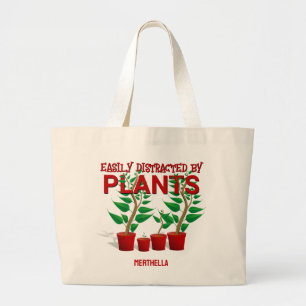 EASILY DISTRACTED BY PLANTS Unisex  Large Tote Bag