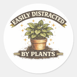 Easily Distracted by Plants Vintage Retro Design Classic Round Sticker