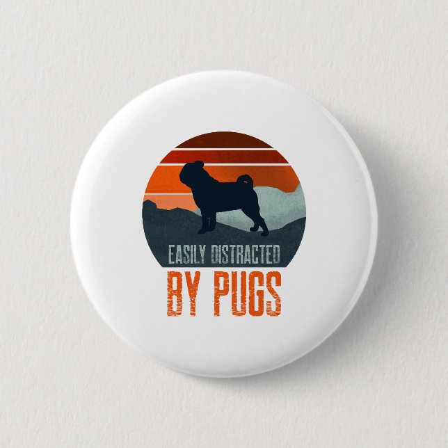 Easily Distracted By Pugs Dog Walking 6 Cm Round Badge (Front)