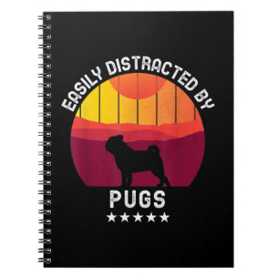 Easily Distracted By Pugs Retro Pug Dog Lover Notebook