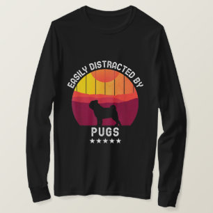 Easily Distracted By Pugs Retro Pug Dog Lover T-Shirt