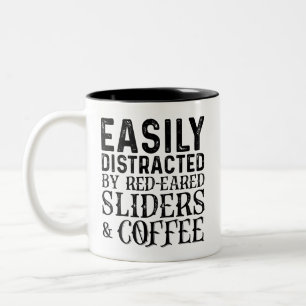 Easily Distracted By Red-Eared Sliders And Coffee Two-Tone Coffee Mug