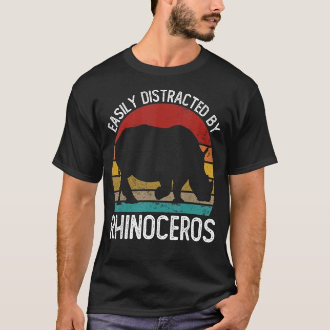 Easily Distracted By Rhinoceros Vintage Rhinoceros T-Shirt (Front)