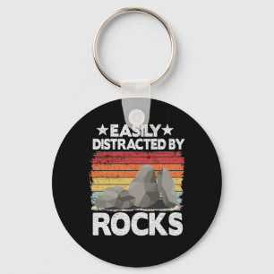 Easily Distracted By Rocks Collector Mineral Retro Key Ring