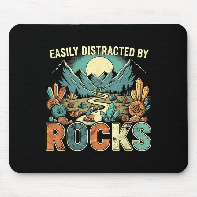 Easily Distracted By Rocks Geology Geologist Colle Mouse Mat (Front)