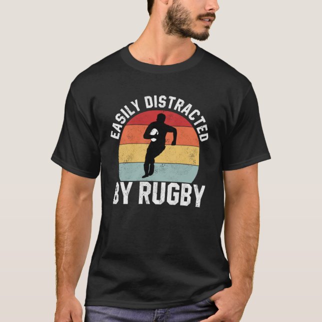 Easily Distracted By Rugby  Graphic Rugby Union T-Shirt (Front)