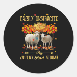 Easily Distracted By Sheeps And Autumn Fall Season Classic Round Sticker