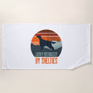 Easily Distracted By Shelties Dog Walking Beach Towel