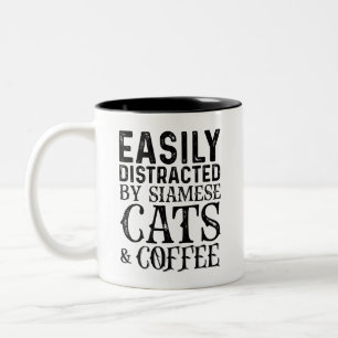 Easily Distracted By Siamese Cats And Coffee Two-Tone Coffee Mug