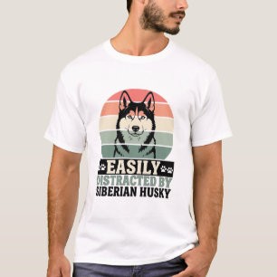 Easily Distracted by Siberian Husky Retro Dog T-Shirt