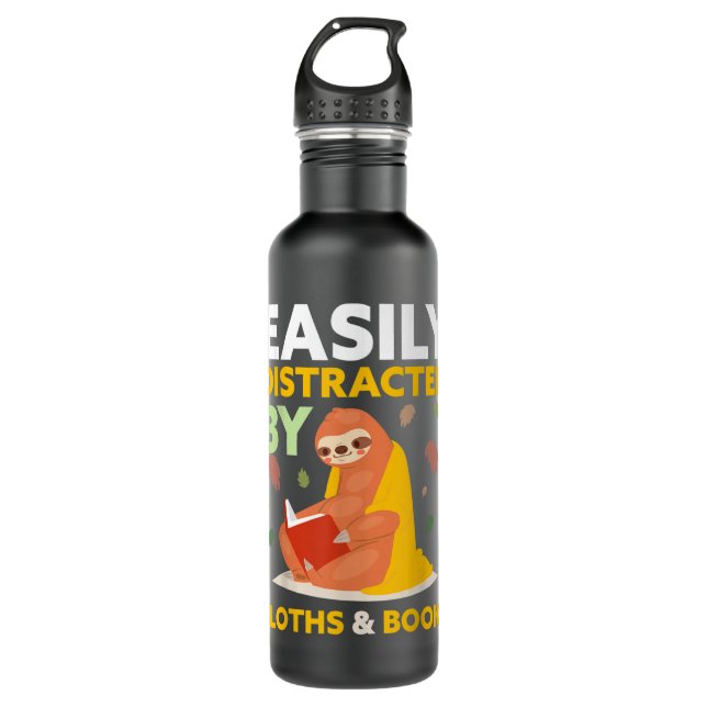 Easily Distracted By Sloths And books Sloth book L 710 Ml Water Bottle (Front)