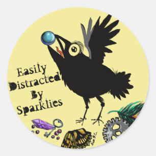 Easily Distracted by Sparklies Raven Classic Round Sticker