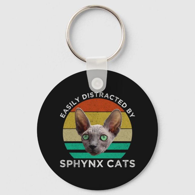 Easily Distracted By Sphynx Cats Key Ring (Front)