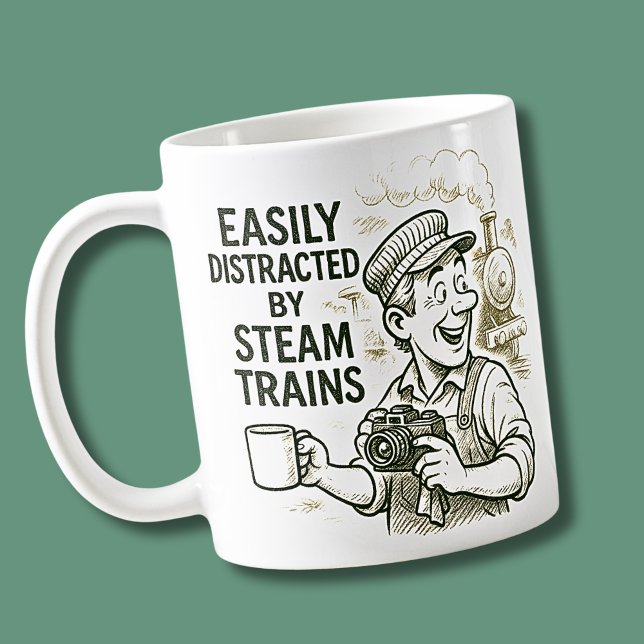 Easily Distracted By Steam Train, Train Driver Fan Coffee Mug (Creator Uploaded)