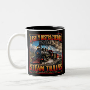 Easily Distracted By Steam Trains Two-Tone Coffee Mug