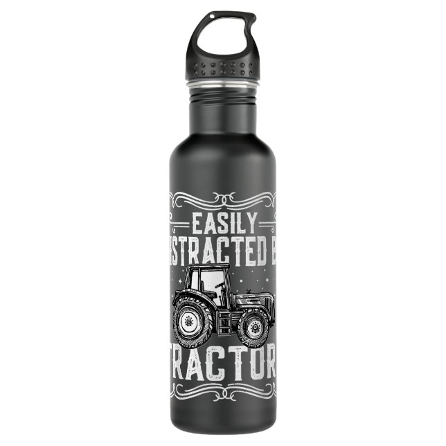 Easily Distracted by Tractors Farmer Farming Tract 710 Ml Water Bottle (Front)