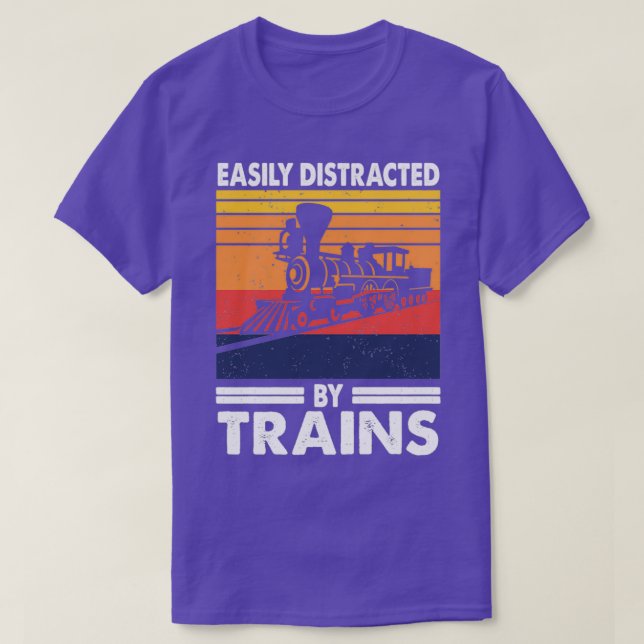 Easily Distracted By Trains Trainspotter T-Shirt (Design Front)