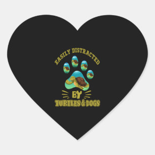 Easily Distracted By Turtles And Dogs Funny Animal Heart Sticker