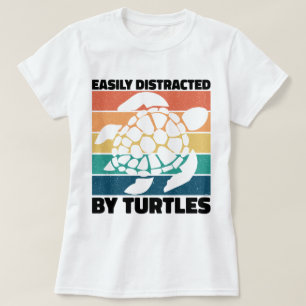 Easily Distracted By Turtles Funny Amphibian Cool T-Shirt
