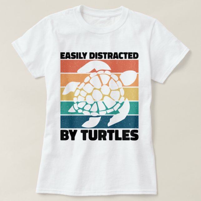 Easily Distracted By Turtles Funny Amphibian Cool T-Shirt (Design Front)